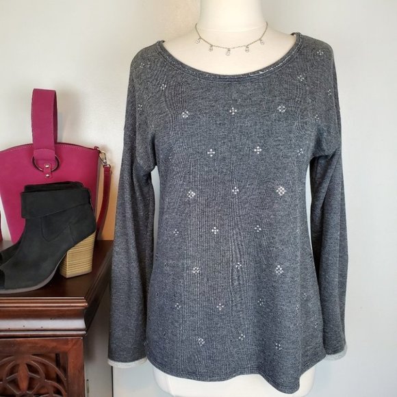 Aerie Gray Knit Pullover Sweatshirt Top With Sequins Size M - Picture 1 of 8